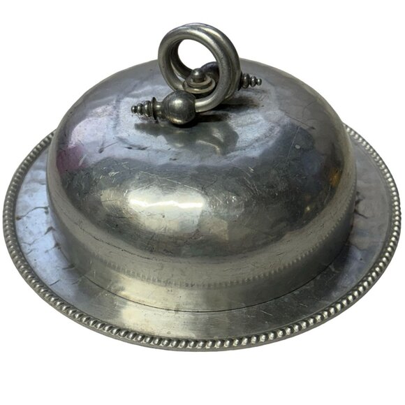 VTG BW BUENILUM Castle Hammered Aluminum Round Covered Dome Butter Cheese Dish - Picture 2 of 12